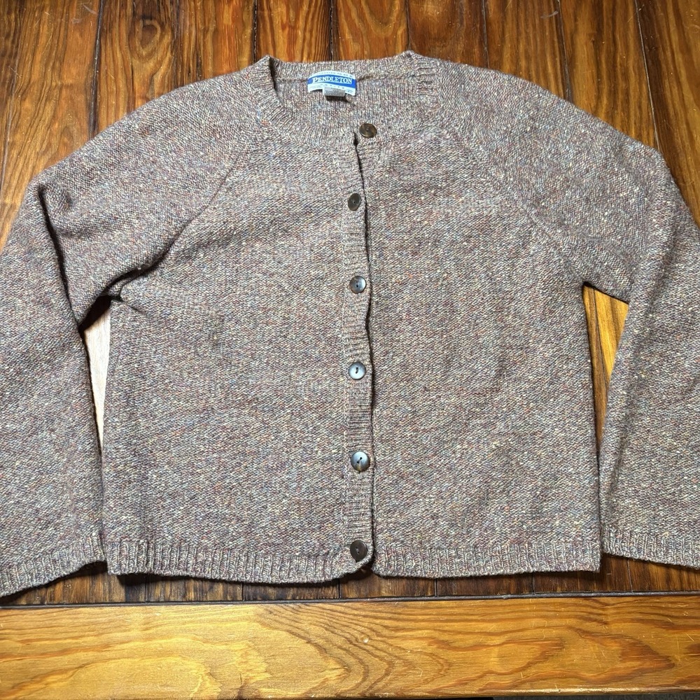 Vtg Pendleton 100% Virgin Wool Brown Cardigan Sweater Women's Sz MP A3500